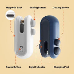 2-in-1 USB Rechargeable Heat Sealing & Cutting Machine – Mini Food Sealer for Snack, Chip & Plastic Bags (Random Color)